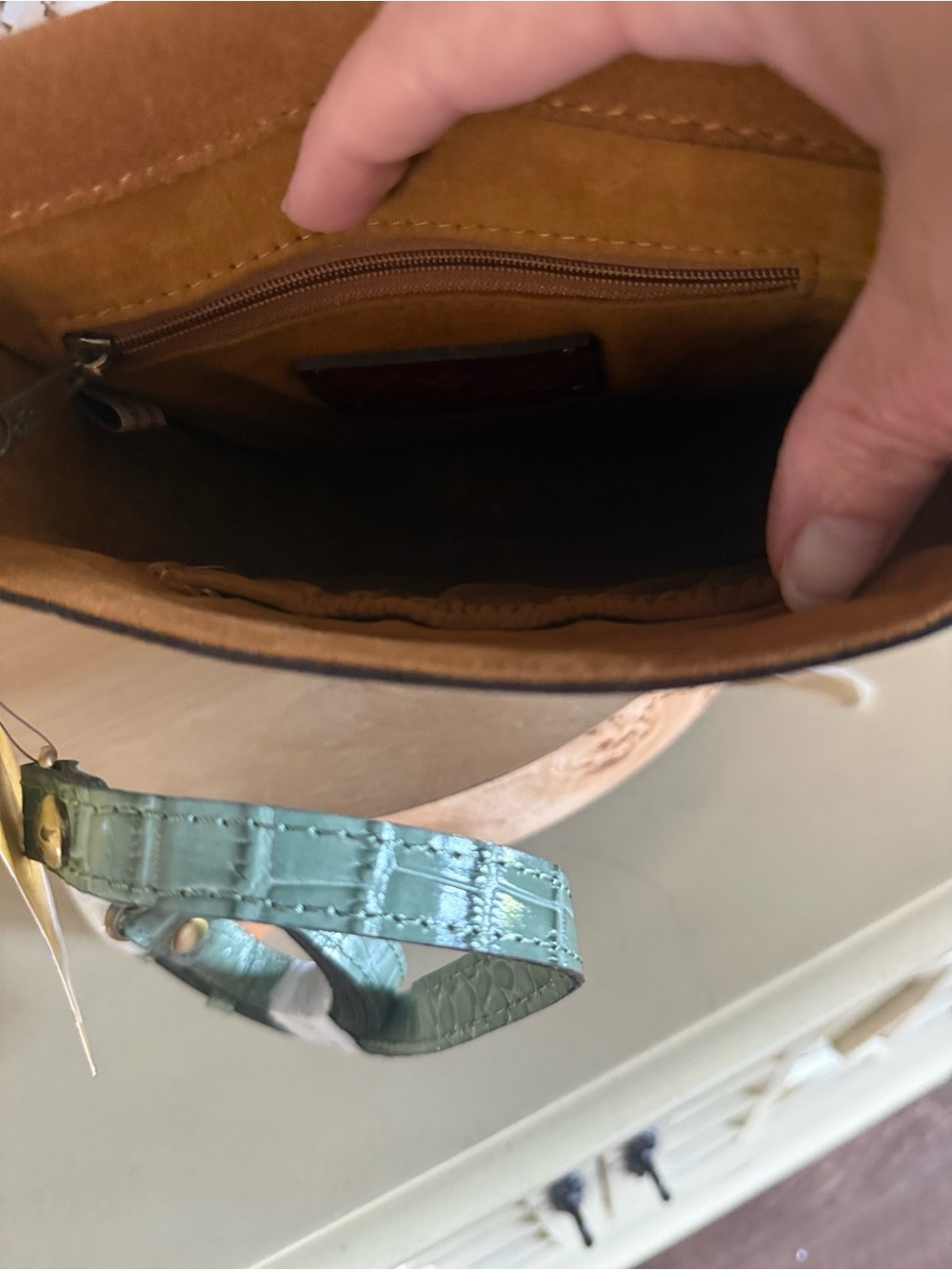 Patricia Nash Perrone Croco Embossed Leather Crossbody Bag - Sage Green - Picture 7 of 7